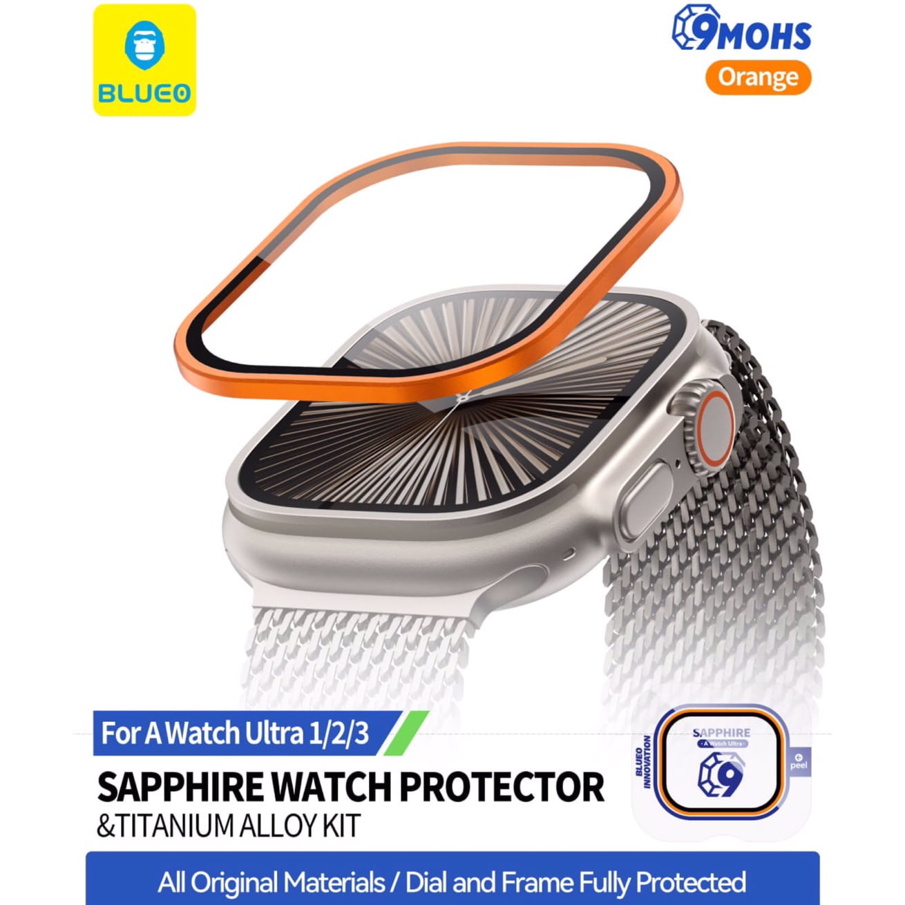 پکیج محافظ صفحه یاقوت و گارد دور ساعت اپل واچ بلو -Blueo SAPPHIRE Package Ring & Guard Around Apple Watch Ultra 1/2/3 - 49mm